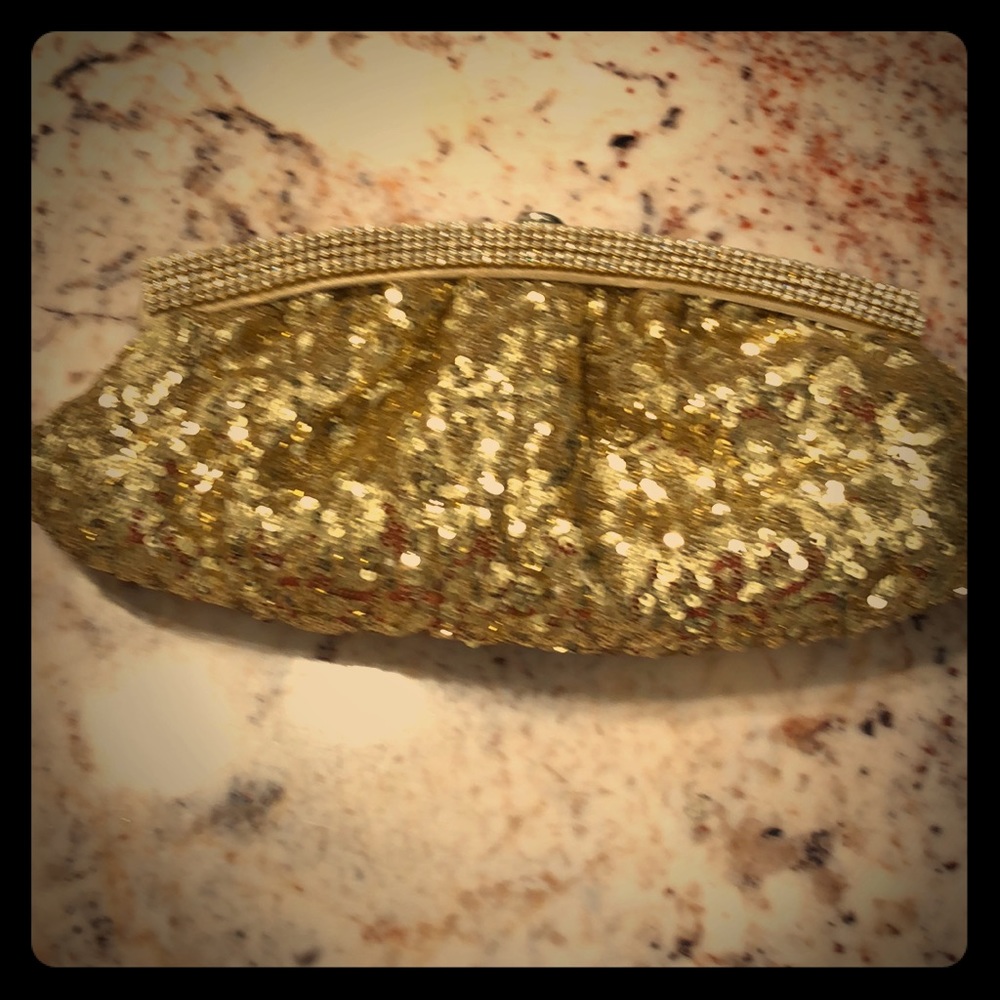 Gold sequin evening clutch